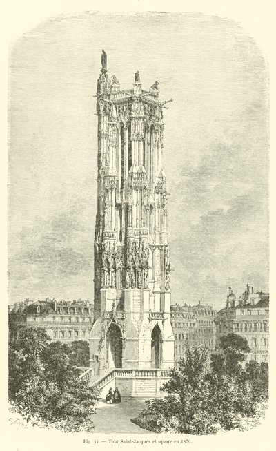 Saint-Jacques Tower and square in 1870 by French School