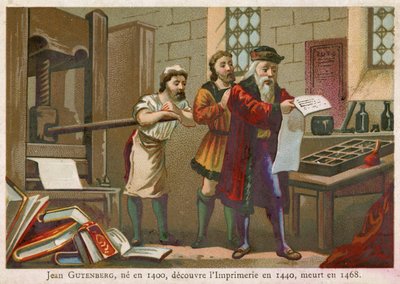 Trade card depicting Johann Gutenberg by French School