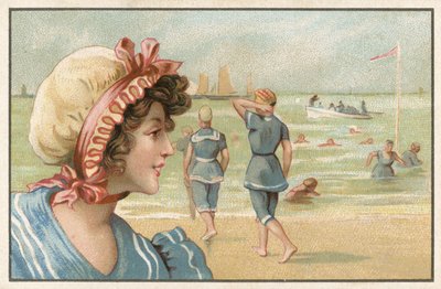 Trade Card with a Close-Up Image of a Woman in Beachwear by French School