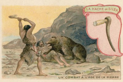 Trade card with an image of a flint axe by French School