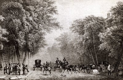 Traffic in Paris, France, in the 19th century, circa 1830 by French School