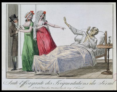 Tragic consequence of frequenting brothels, caricature of a syphilitic, c.1800 by French School