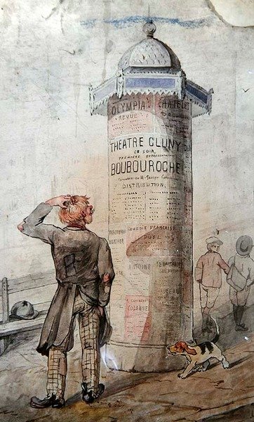 Tramp looking at a poster advertising Courteline