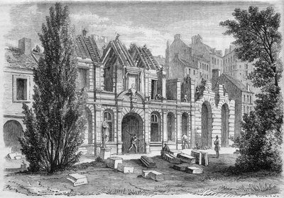 Transformations of Paris under the Second Empire, Paris Haussmann: demolition of the Orangerie du Luxembourg to extend rue Soufflot. Engraving in 