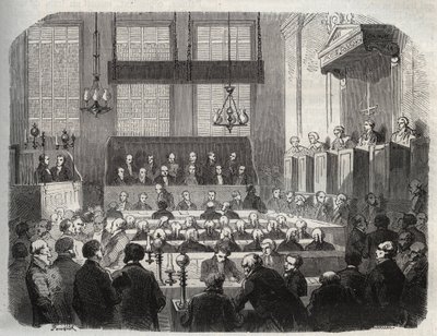 Trial of William Palmer, at the Central Criminal Court, May 1856, for poisoning John Parsons Cook, at Rugeley - Engraving in 