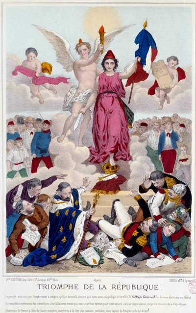 Triumph of the republic, engraving of 1875. Allegory about universal suffrage that destroys the enemies of the republic by French School