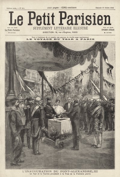 Tsar Nicholas II and Tsarina Alexandra of Russia at a Ceremony Laying the First Stone of the Pont Alexandre III in Paris During Their Visit to France by French School