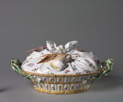 Tureen in the Form of a Basket of Game, Manufacturer Sceaux Factory, c.1755 (tin-glazed earthenware with enamel decoration) by French School