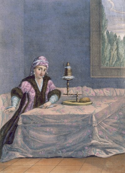 Turkish woman spinning thread, c.1708 by French School