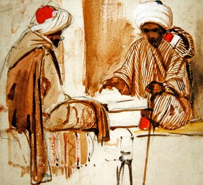 Two Arabs playing Backgammon by French School