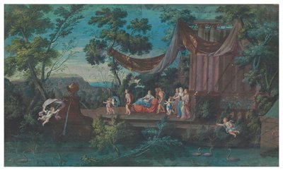 Two fan sheets: The pompous carousel of the gallant Amazons from the four parts of the world; and Procession leaving a temple accompanied by putti, second half of the 17th century by French School