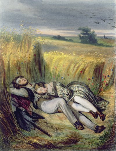 Two lovers Lying in a Cornfield by French School