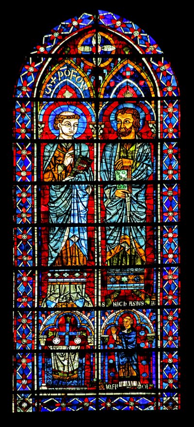 Two Saints - One is Nicaise; Donor Priest Below by French School