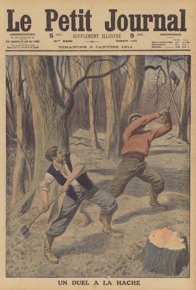 Two Woodcutters Fighting with Axes by French School