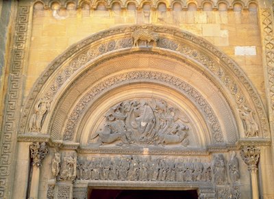 Tympanum of the Porch Depicting Christ in Majesty with the Symbols of the Evangelists by French School