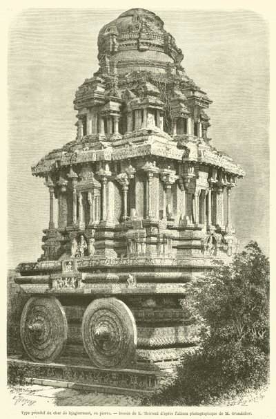 Primitive type of the Juggernaut chariot, in stone by French School