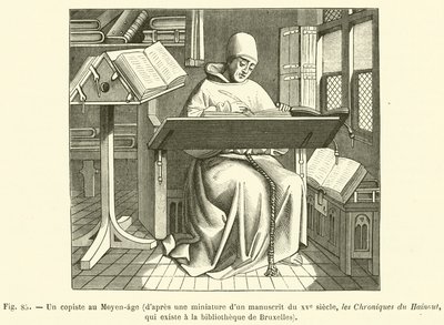 A Copyist in the Middle Ages (engraving) by French School