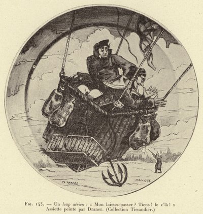 An Aerial Wolf: "My Pass? Here it is!" Plate Painted by Draner by French School