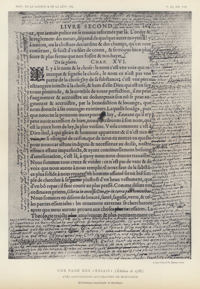 A Page from the Essays, 1588 Edition, with Autograph Annotations by Montaigne by French School
