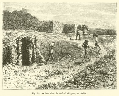 A Sulfur Mine in Girgenti, Sicily (engraving) by French School