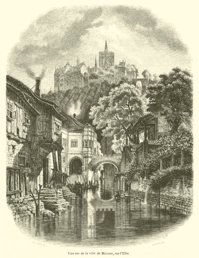 A Street in the Town of Meissen on the Elbe (engraving) by French School
