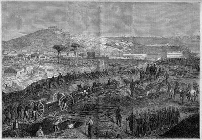 Unification of Italy - Expedition of the Thousand or Red Shirts led by Giuseppe Garibaldi (1807-1882) - Siege of Gaeta by French School