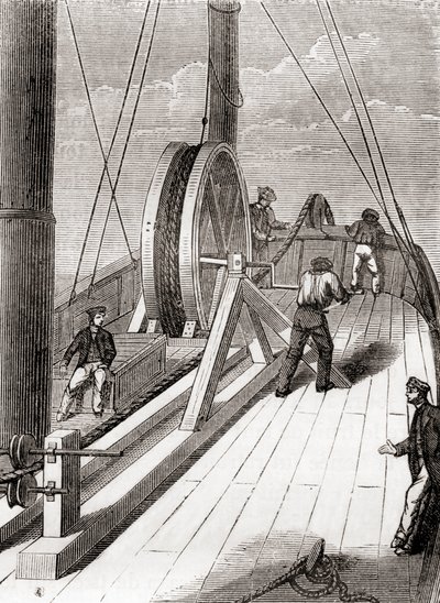 Unwinding the Dover to Calais Submarine Cable Aboard the Blazer, 25 December 1851 by French School