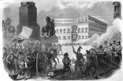 Uprising in Bologna: overthrow of the pontifical government under Gregory XVI Pope from 1831 to 1846. Engraving in 