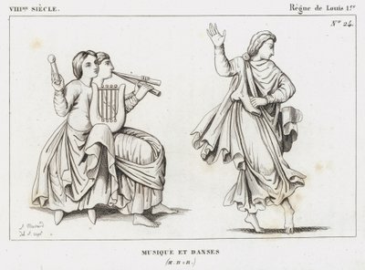 8th Century, Reign of Louis I, Music and Dances (engraving) by French School