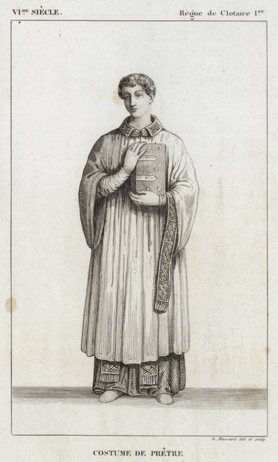 6th Century, Reign of Clotaire I, Priest Costume (engraving) by French School