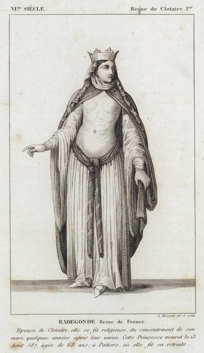 6th Century, Reign of Clotaire I, Radegonde, Queen of France (engraving) by French School