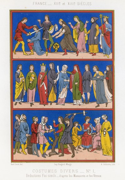 Various costumes of 12th and 13th century France by French School