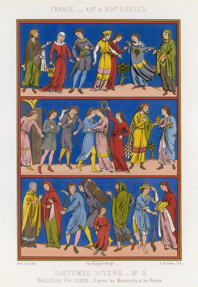 Various costumes of 12th and 13th century France by French School