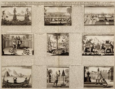 Various views of Siam and Ayutthaya, from Du Royaume de Siam by Simon de la Loubere, published in 1688 by French School