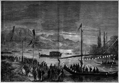 Venetian feast on Lake Annecy on the occasion of the visit of Napoleon III and the Empress Eugenie de Montijo. Annecy, Haute Savoie (74) by French School