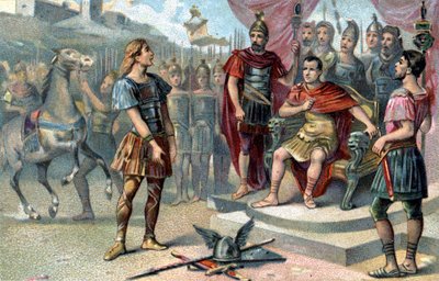 Vercingetorix, Gallic leader, surrendered to Julius Caesar in 52 BC by French School