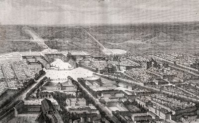 Versailles with its castle in the 19th century - engraving in 