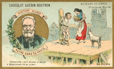 Victor Hugo, French Author, and a Scene from His Novel Notre Dame de Paris by French School