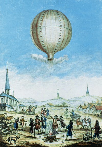 View of Annonay in Vivarais and the First Flight of the Montgolfier Brothers