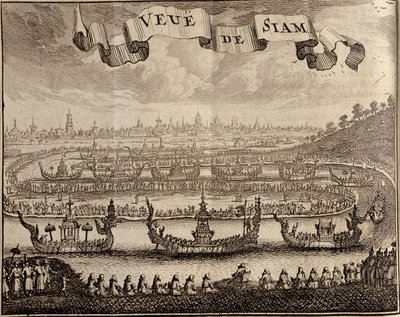 View of Ayutthaya with royal barges, from Voyage du Siam des Peres Jesuites by Guy Tachard, 1688 by French School