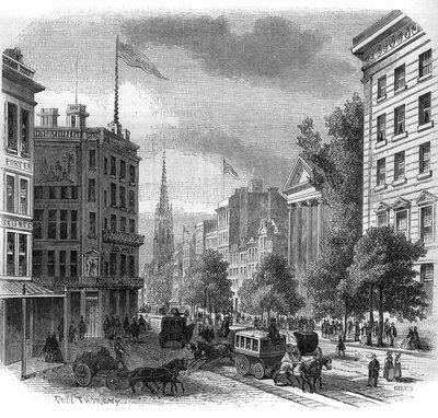 View of Broadway in New York - Engraving from 1862-1863 by French School