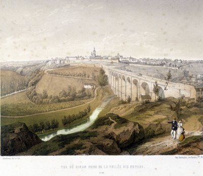 View of Dinan, the viaduct and the Walnut Valley. 19th century illustration preserved at the Museum of Dinan by French School