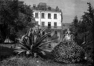 View of Hauteville House, residence of Victor Hugo during his exile on the island of Guernsey. Engraving in 