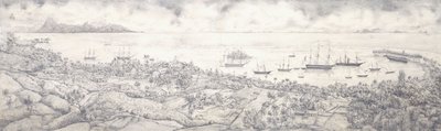 View of Papeete, Tahiti, Overlooking the Harbour Towards Moorea, mid 19th century by French School