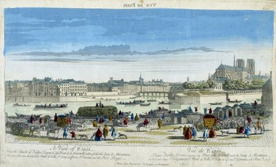 View of Paris and Notre-Dame, Taking the Docks of the Ile St Louis by French School