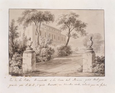 View of Villa Bianchetti in Croce del Biacco near Bologna (coloured engraving) by French School