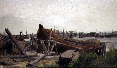 View of a Shipyard by French School