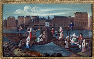 View of a Fish Boat and Whitewashing Boats on the Quai de la Megisserie in Paris by French School