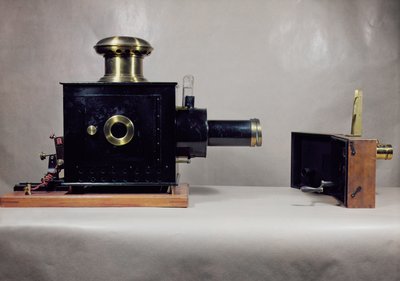 View of one of the first cinema projectors, manufactured by August and Louis Lumiere by French School