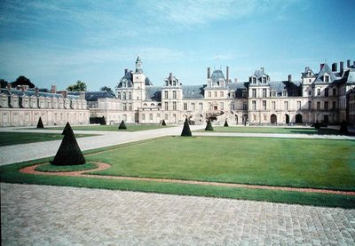 View of the Cour du Cheval Blanc with the Horseshoe-shaped Staircase by French School